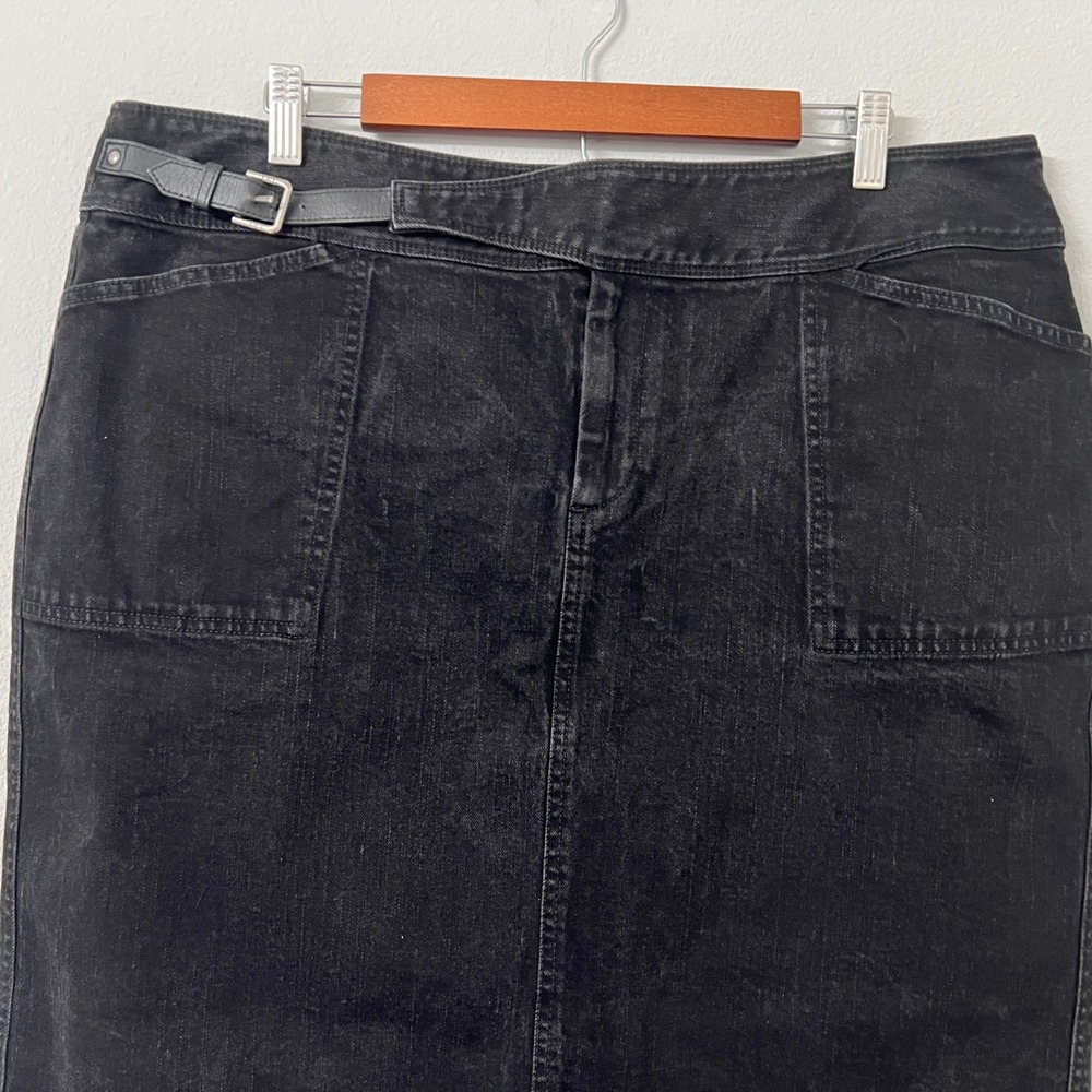 Lauren Ralph Lauren Womens 16W Black Denim Utility Skirt Belted Knee Length Y2K - Picture 2 of 9